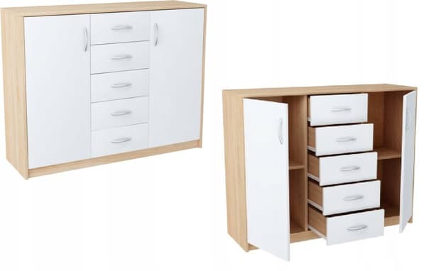 Kommode skab 2D5S WHITE-SONOMA skuffehylde