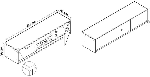 TV-pöytäkaappi 2DC 160cm SONOMA lipastohylly