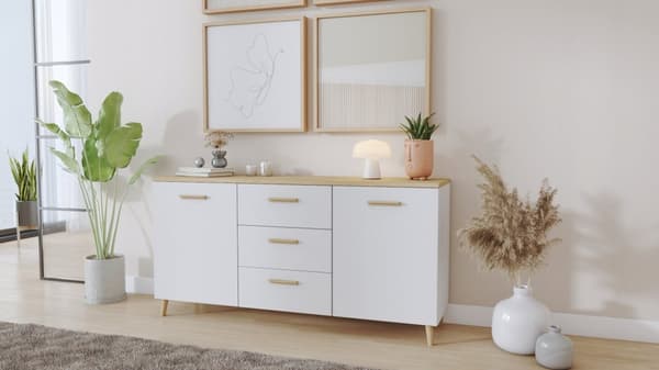 MALMO 2D3S 150cm Artisan Ek-Vit Skandinavisk byrå på PE-ben