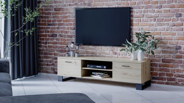Kaappi, TV-pöytä, KLARA, 120 cm, artisan tammi, parvi, maalaismainen, lipasto, hylly, PER