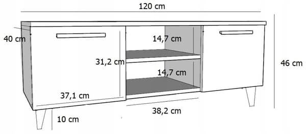 Kaappi, TV-pöytä, KLARA, 120 cm, artisan tammi, parvi, maalaismainen, lipasto, hylly, PER