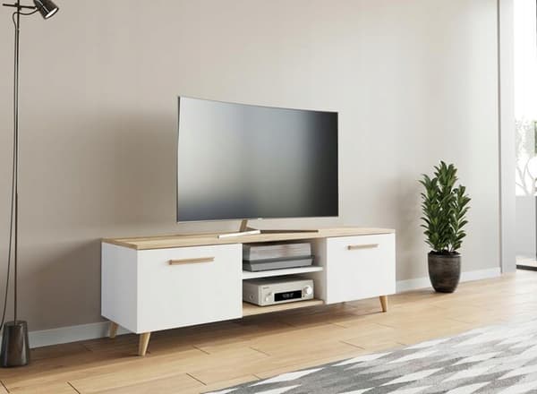 BERGEN TV-skab 120cm Skandinavisk stil håndværker eg-hvid kommode P