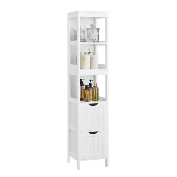 Petite colonne de rangement 2 tiroirs et 2 étagères blanc - H141,5 cm