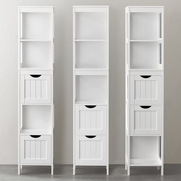 Petite colonne de rangement 2 tiroirs et 2 étagères blanc - H141,5 cm