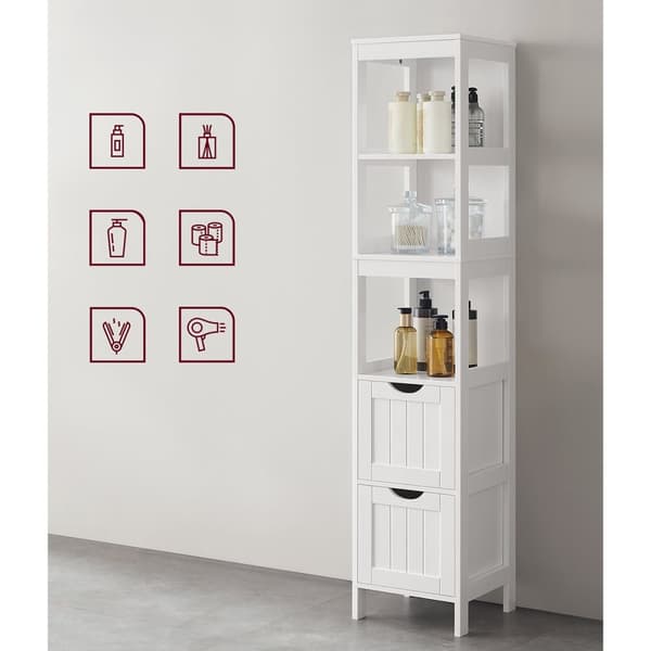 Petite colonne de rangement 2 tiroirs et 2 étagères blanc - H141,5 cm