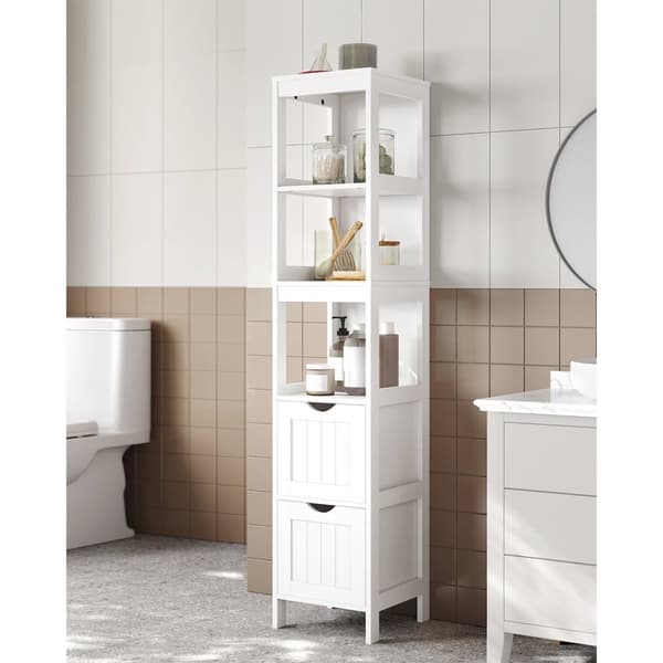 Petite colonne de rangement 2 tiroirs et 2 étagères blanc - H141,5 cm