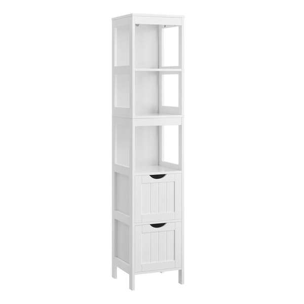 Petite colonne de rangement 2 tiroirs et 2 étagères blanc - H141,5 cm