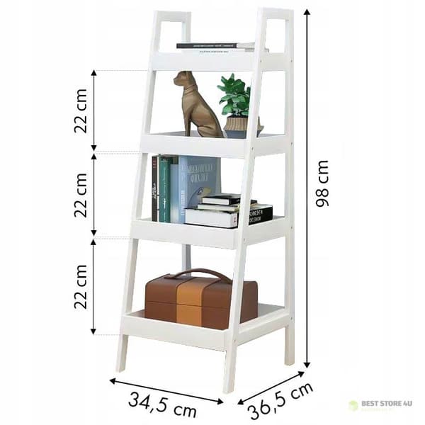 Hylde, natbord, stige, 4 hylder, hvid