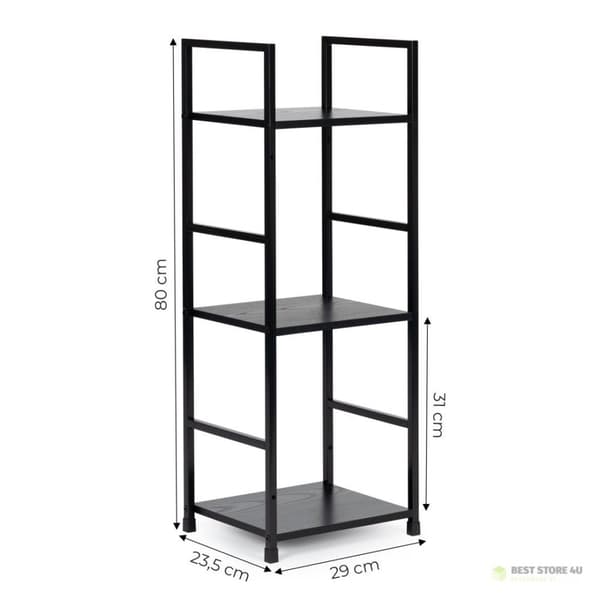 Træhylde moderne metalramme LOFT 3 hylder sort