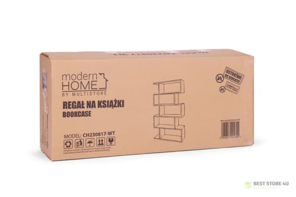 Moderne stuehylder med 5 bogreoler i hvid