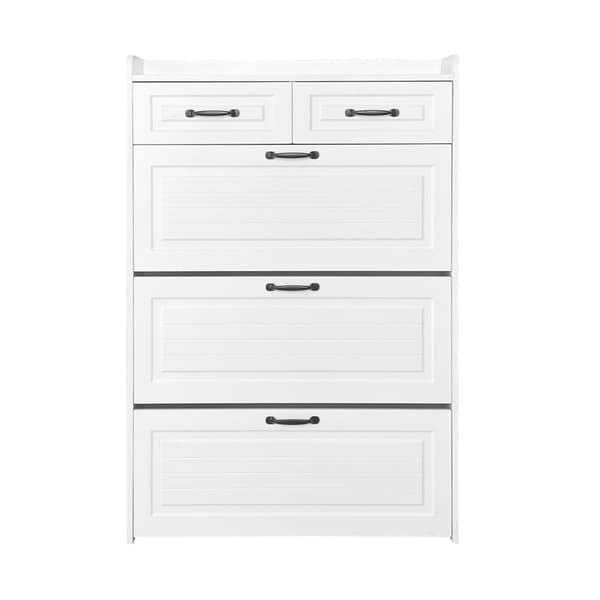 Skohylla med roterande skåp – träskåp med 3 stora luckor och 2 lådor – för hall eller vardagsrum – 80x23,5x125 cm