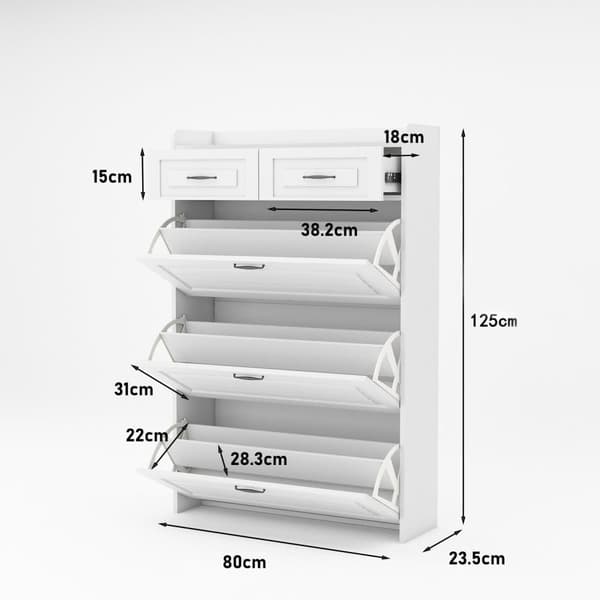 Skohylla med roterande skåp – träskåp med 3 stora luckor och 2 lådor – för hall eller vardagsrum – 80x23,5x125 cm