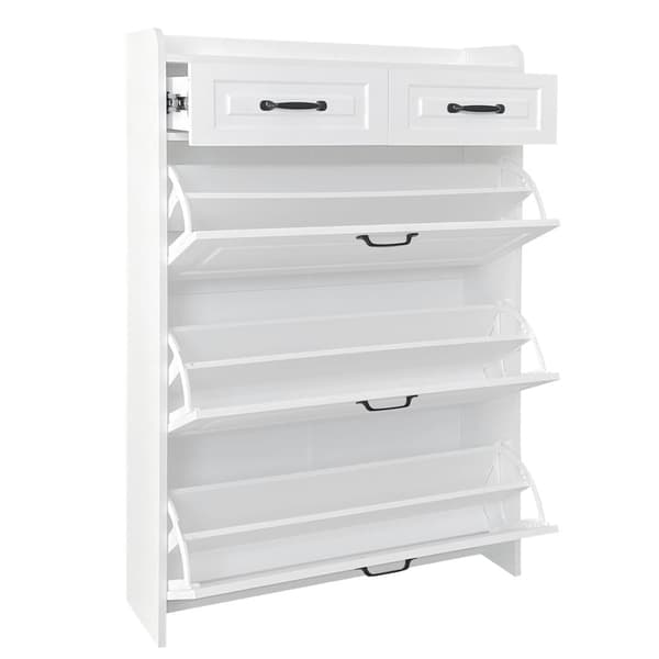 Skohylla med roterande skåp – träskåp med 3 stora luckor och 2 lådor – för hall eller vardagsrum – 80x23,5x125 cm