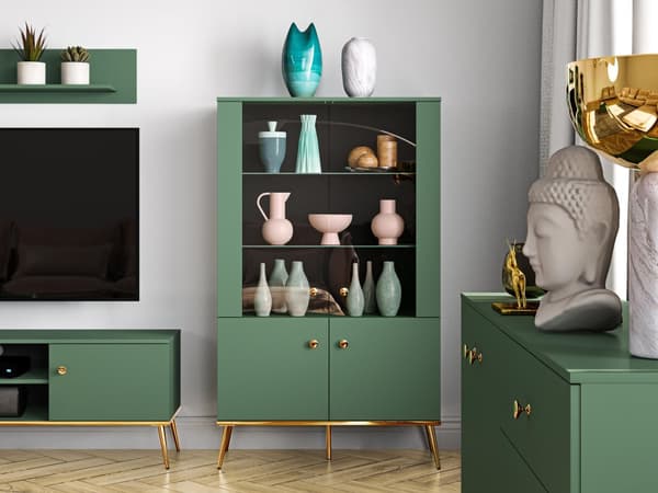 FURNLUX VITRINSKÅP FORT GRÖNT & GULD 92CM