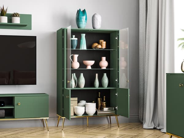 FURNLUX VITRINSKÅP FORT GRÖNT & GULD 92CM