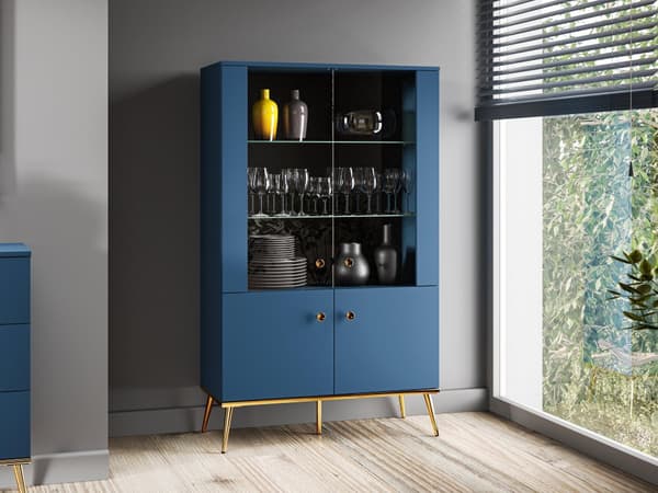 FURNLUX VITRINSKÅP MARINBLÅ & GULD 92CM