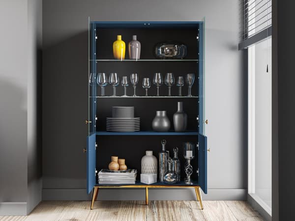FURNLUX VITRINSKÅP MARINBLÅ & GULD 92CM
