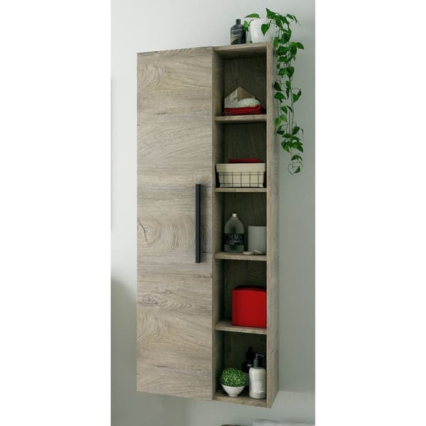 Colonne suspendue 1 porte avec 5 niches de rangement H135 cm