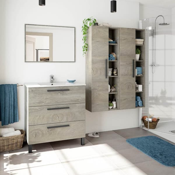 Colonne suspendue 1 porte avec 5 niches de rangement H135 cm