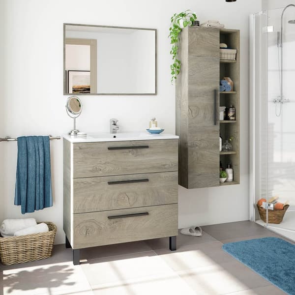 Colonne suspendue 1 porte avec 5 niches de rangement H135 cm