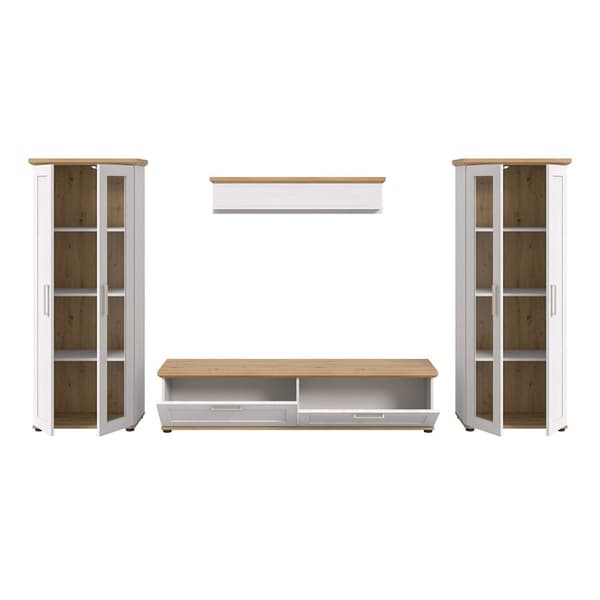 Verona reol system 4 dele hvid, eg dekor.