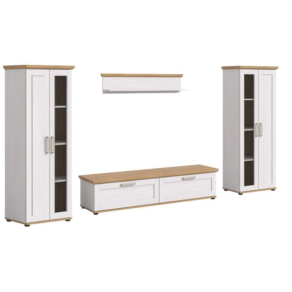 Verona reol system 4 dele hvid, eg dekor.