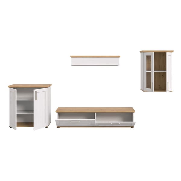 Verona reol system 4 dele hvid, eg dekor.