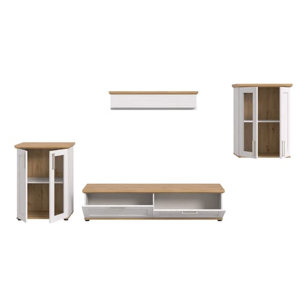 Verona reol system 4 dele hvid, eg dekor.