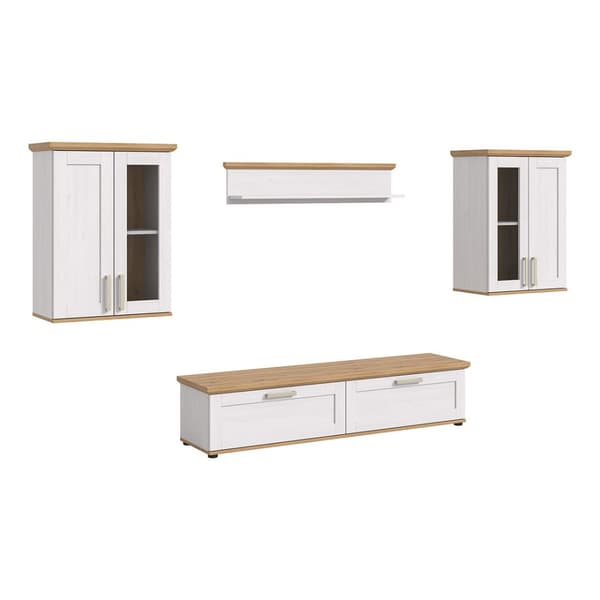 Verona reol system 4 dele hvid, eg dekor.