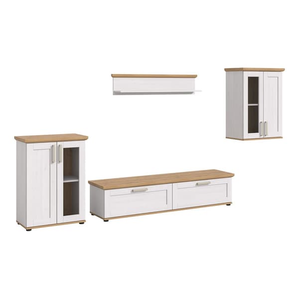 Verona reol system 4 dele hvid, eg dekor.