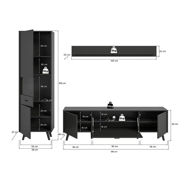 Linea reol system 3 dele mat grå.