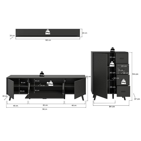 Linea reol system 3 dele mat grå.