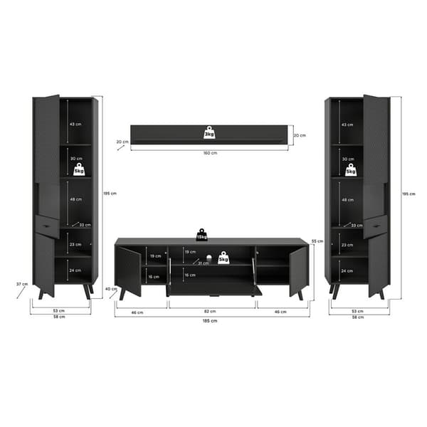 Linea hylle system 4 deler matt grå.