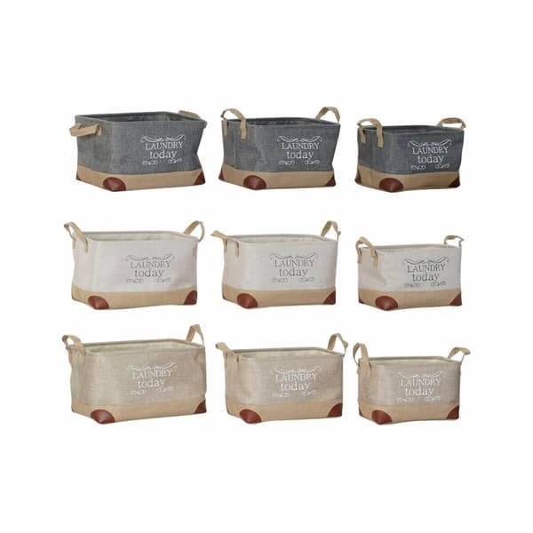 Multi-purpose basket DKD Home Decor Beige Grey Light brown 40 x 30 x 24 cm Wood 3 Pieces (3 Units)