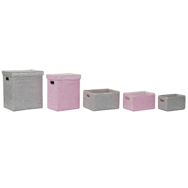 Multi-purpose basket DKD Home Decor Pink Silver polypropylene 44 x 36 x 50 cm 4 Kg 5 Pieces