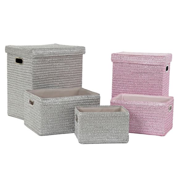 Multi-purpose basket DKD Home Decor Pink Silver polypropylene 44 x 36 x 50 cm 4 Kg 5 Pieces