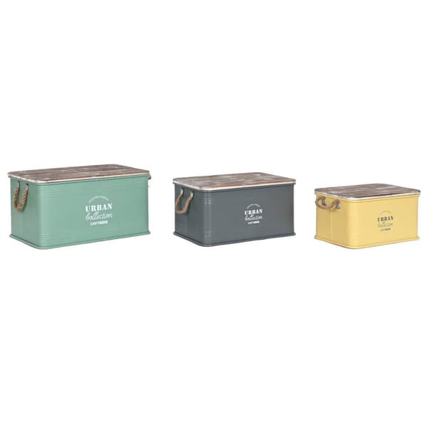 Chest Home ESPRIT Yellow Green Grey Dark brown Mint Metal Paolownia wood Vintage 60 x 38 x 32,5 cm 60 X 38 X 33 cm (3 Units)