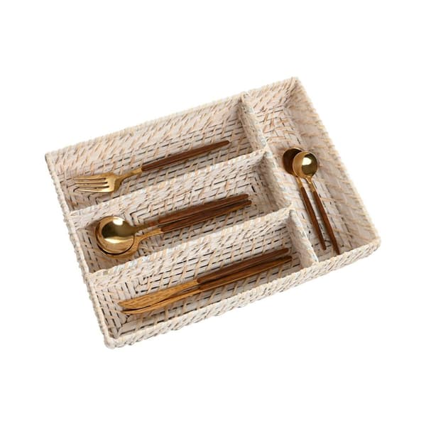 Cutlery Organiser Home ESPRIT White Natural Bamboo 34 x 24 x 6 cm
