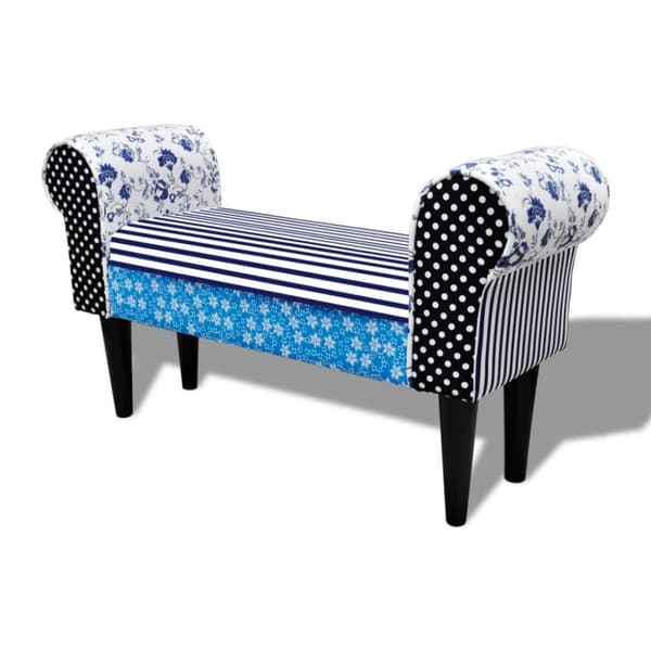 vidaXL bænk patchwork blå og hvid