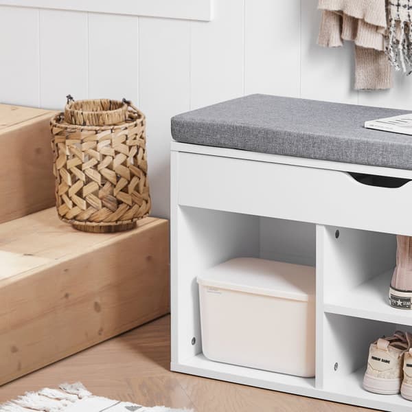SoBuy Skobänk med dyna, Bänk med skoförvaring under sitsen FSR45-HG