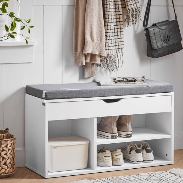 SoBuy Skobänk med dyna, Bänk med skoförvaring under sitsen FSR45-HG