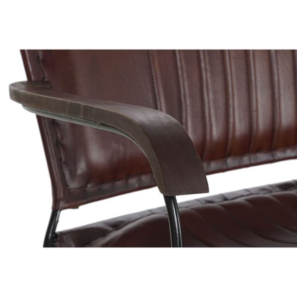 Bænk med ryglæn DKD Home Decor Metal Træ Brun Læder (127 x 70 x 74 cm)