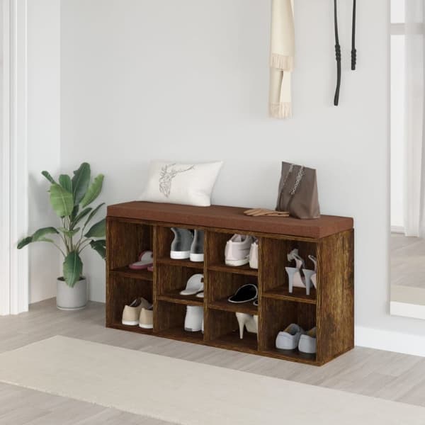 vidaXL skobænk 103x30x48 cm konstrueret træ røget egetræsfarve