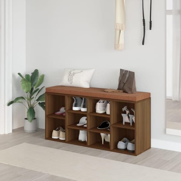 vidaXL skobænk 103x30x48 cm konstrueret træ Brun egetræ