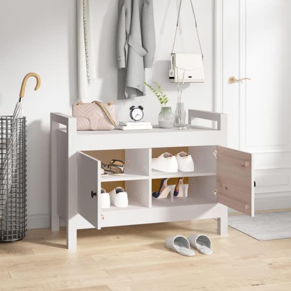 vidaXL Skobänk vit 80x40x60 cm massiv furu