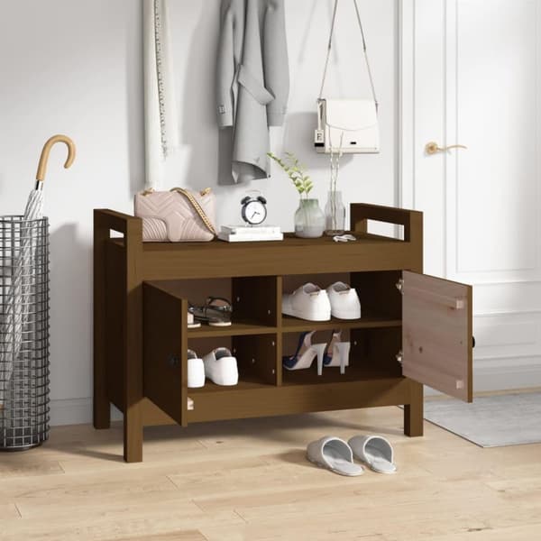 vidaXL entrébænk 80x40x60 cm massivt fyrretræ gyldenbrun