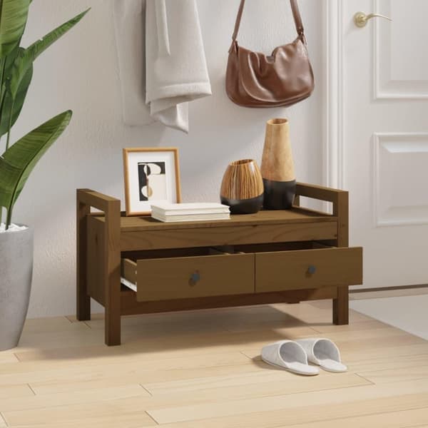 vidaXL entrébænk 80x40x43 cm massivt fyrretræ gyldenbrun