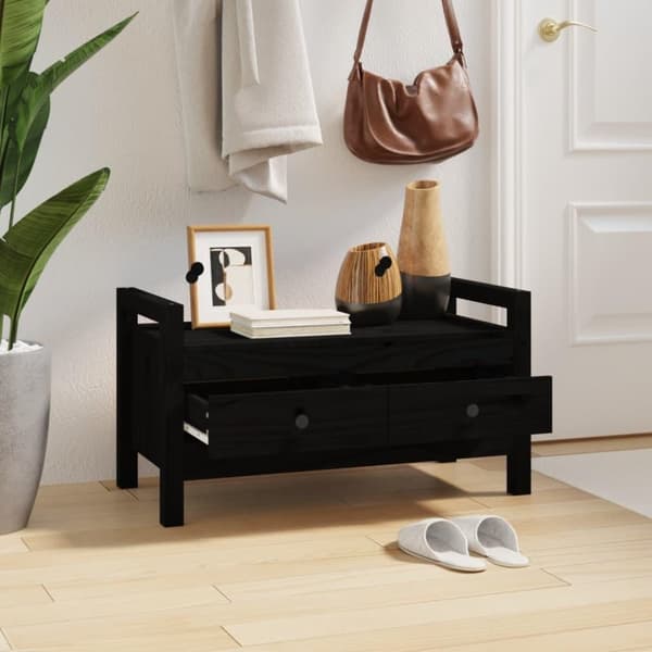 vidaXL entrébænk 80x40x43 cm massivt fyrretræ sort