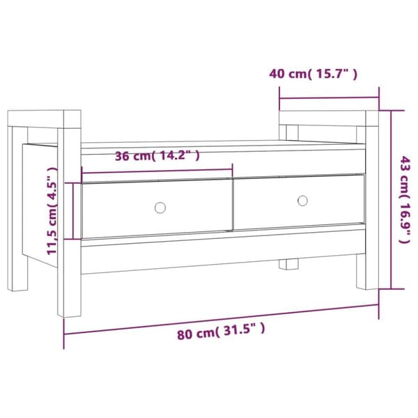 vidaXL entrébænk 80x40x43 cm massivt fyrretræ sort