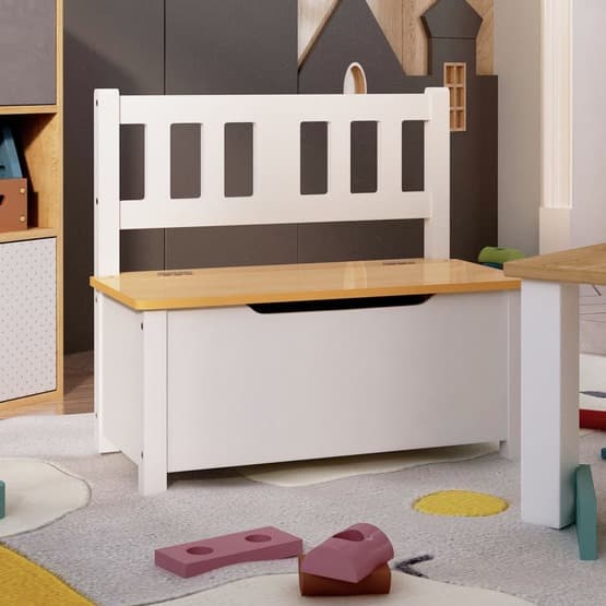 Förvaringsbänk Barn Vit Och Beige 60X30X55 Cm Mdf